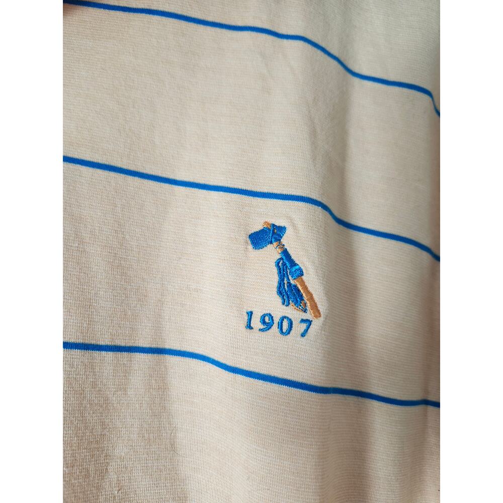 Peter Millar Polo Shirt Men's Size M Short Sleeve Orange Blue‎ Striped Cotton - Picture 5 of 5